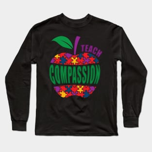 Autism Awareness Teach Compassion - Teacher Apple Puzzle Gift Long Sleeve T-Shirt